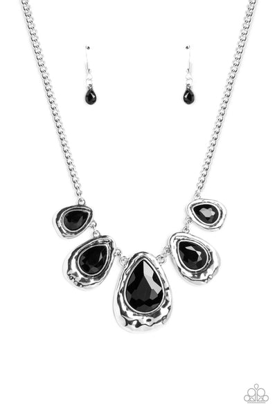 FORMALLY FORGED - BLACK TEARDROP BEAD SILVER NECKLACE - PAPARAZZI