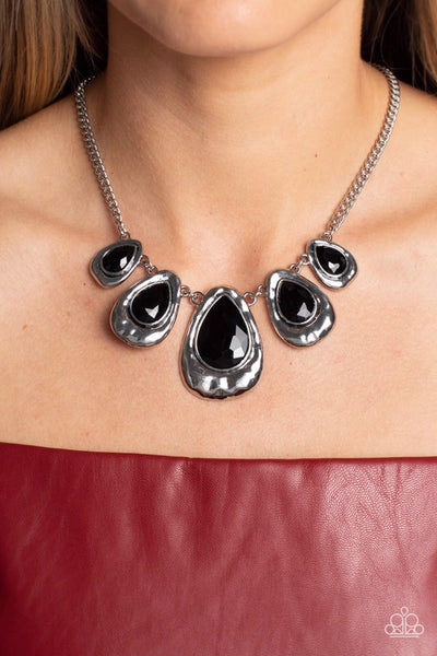 FORMALLY FORGED - BLACK TEARDROP BEAD SILVER NECKLACE - PAPARAZZI