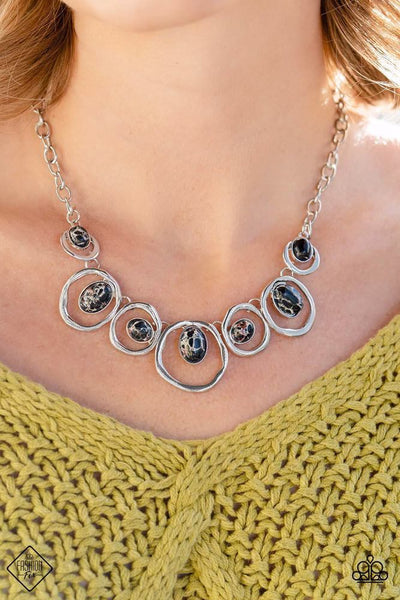 MARBLE MEDLEY - BLACK STONE SILVER NECKLACE - PAPARAZZI FASHION FIX DECEMBER 2022