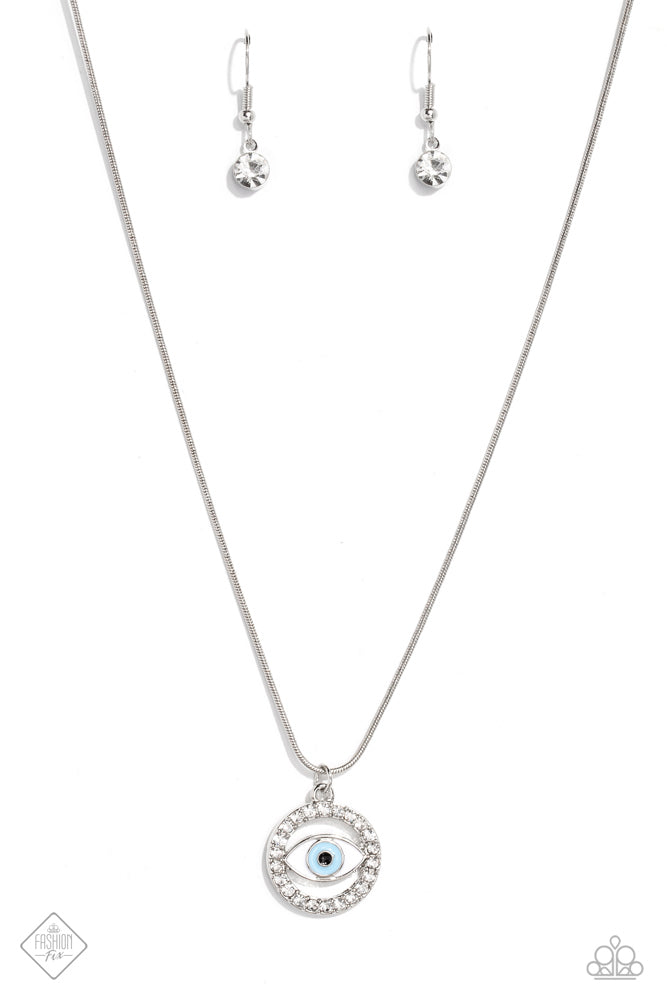 VIBE OVER MATTER - BLUE EYE SILVER NECKLACE - PAPARAZZI - FASHION FIX MARCH 2023