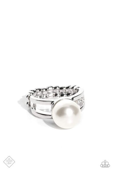 ALL AMERICAN PEARL - WHITE PEARL SILVER RING - PAPARAZZI JUNE 2023