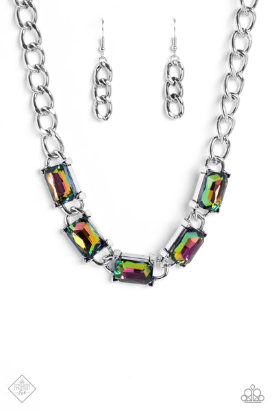 RADIATING REVIEW - MULTI OIL SPILL GEM THICK CHAIN SHORT NECKLACE - PAPARAZZI JUNE 2023