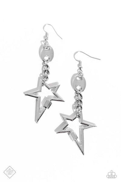 ICONIC IMPRESSION - SILVER STAR CHAIN EARRINGS - PAPARAZZI JUNE 2023