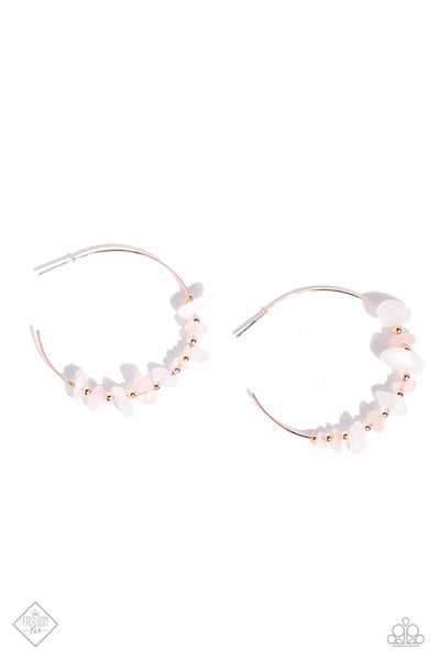 EUPHORIC ENJOYMENT - ROSE GOLD THIN HOOP WITH WHITE STONE EARRINGS - PAPARAZZI JUNE 2023