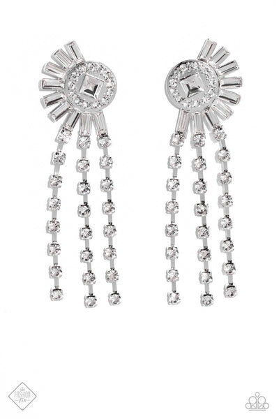 TORRENTIAL TWINKLE - WHITE RHINESTONE SILVER POST EARRINGS - PAPARAZZI - MAY 2023 FASHION FIX