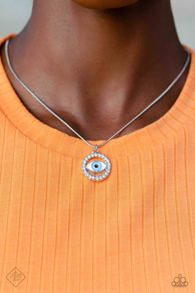 VIBE OVER MATTER - BLUE EYE SILVER NECKLACE - PAPARAZZI - FASHION FIX MARCH 2023