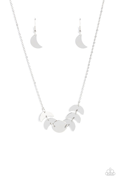 LUNAR HAS IT - SILVER MOON PHASE SHORT NECKLACE - PAPARAZZI