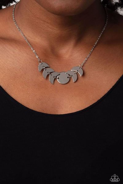 LUNAR HAS IT - SILVER MOON PHASE SHORT NECKLACE - PAPARAZZI