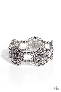 ORNAMENTAL OCCASION - PURPLE RHINESTONE SILVER FLORAL BRACELET - PAPARAZZI