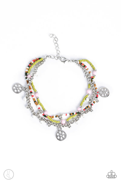 SURFING SAFARI - GREEN COLORFUL BEACH VIBE SILVER ANKLET - PAPARAZZI