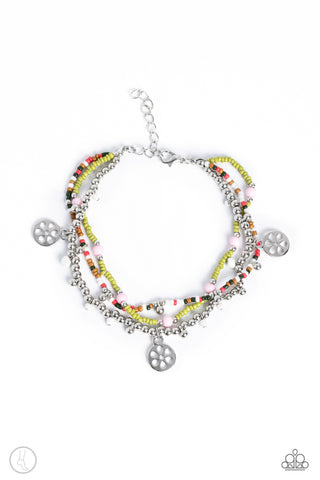 SURFING SAFARI - GREEN COLORFUL BEACH VIBE SILVER ANKLET - PAPARAZZI