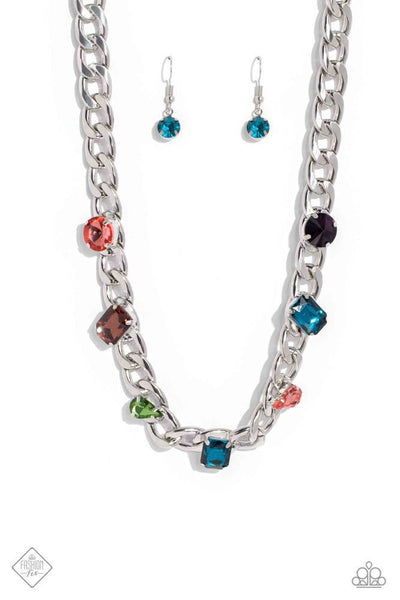 AUDACIOUSLY AFFIXED - MULTI COLOR GEM SILVER SHORT NECKLACE - PAPARAZZI - FASHION FIX AUGUST 2023