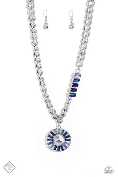 TIERED TALENT - BLUE RHINESTONE GEM SILVER SHORT NECKLACE - PAPARAZZI JULY 2023