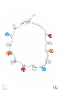 SMILEY SENSATION - MULTI PINK ORANGE SILVER BLUE SILVER ANKLET - PAPARAZZI