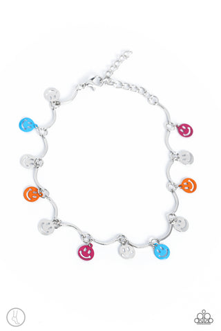 SMILEY SENSATION - MULTI PINK ORANGE SILVER BLUE SILVER ANKLET - PAPARAZZI