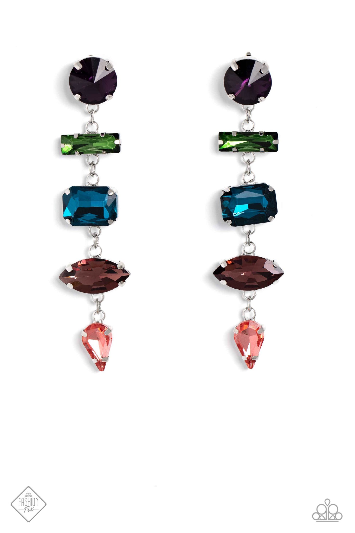 CONNECTED CONFIDENCE - MULTI COLOR GEM SILVER POST EARRINGS - PAPARAZZI - FASHION FIX AUGUST 2023