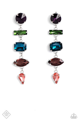 CONNECTED CONFIDENCE - MULTI COLOR GEM SILVER POST EARRINGS - PAPARAZZI - FASHION FIX AUGUST 2023