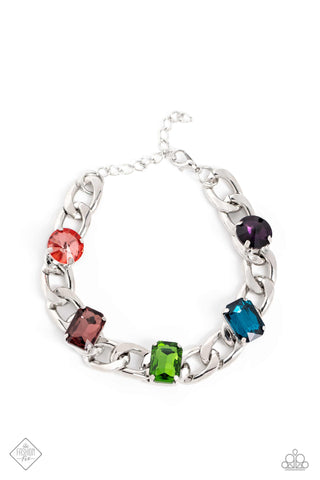 FEARLESSLY FASTENED - MULTI COLOR GEM SILVER CHAIN BRACELET - PAPARAZZI - FASHION FIX AUGUST 2023