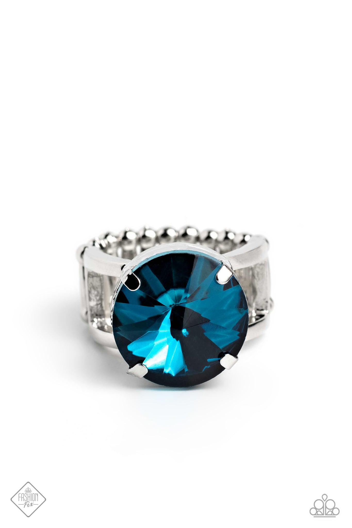 PRONGED POWERHOUSE - BLUE GEM SILVER RING - PAPARAZZI - FASHION FIX AUGUST 2023
