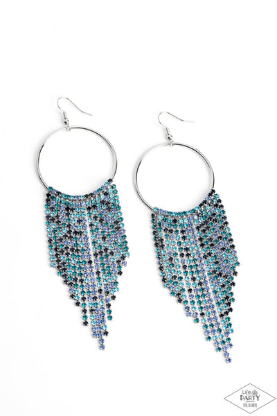 STREAMLINED SHIMMER - BLUE AND SILVER FRINGE EARRINGS - PAPARAZZI