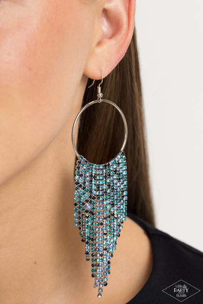 STREAMLINED SHIMMER - BLUE AND SILVER FRINGE EARRINGS - PAPARAZZI