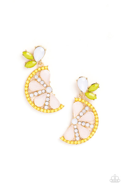 SLICE OF SUMMER - YELLOW BEAD LEMON GOLD POST EARRINGS - SUMMER PARTY PACK 2023 EXCLUSIVE - PAPARAZZI