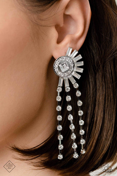 TORRENTIAL TWINKLE - WHITE RHINESTONE SILVER POST EARRINGS - PAPARAZZI - MAY 2023 FASHION FIX