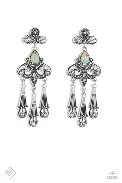 REVERED RUSTIC - BLUE STONE SILVER HEART POST EARRINGS - PAPARAZZI - FASHION FIX JULY 2023