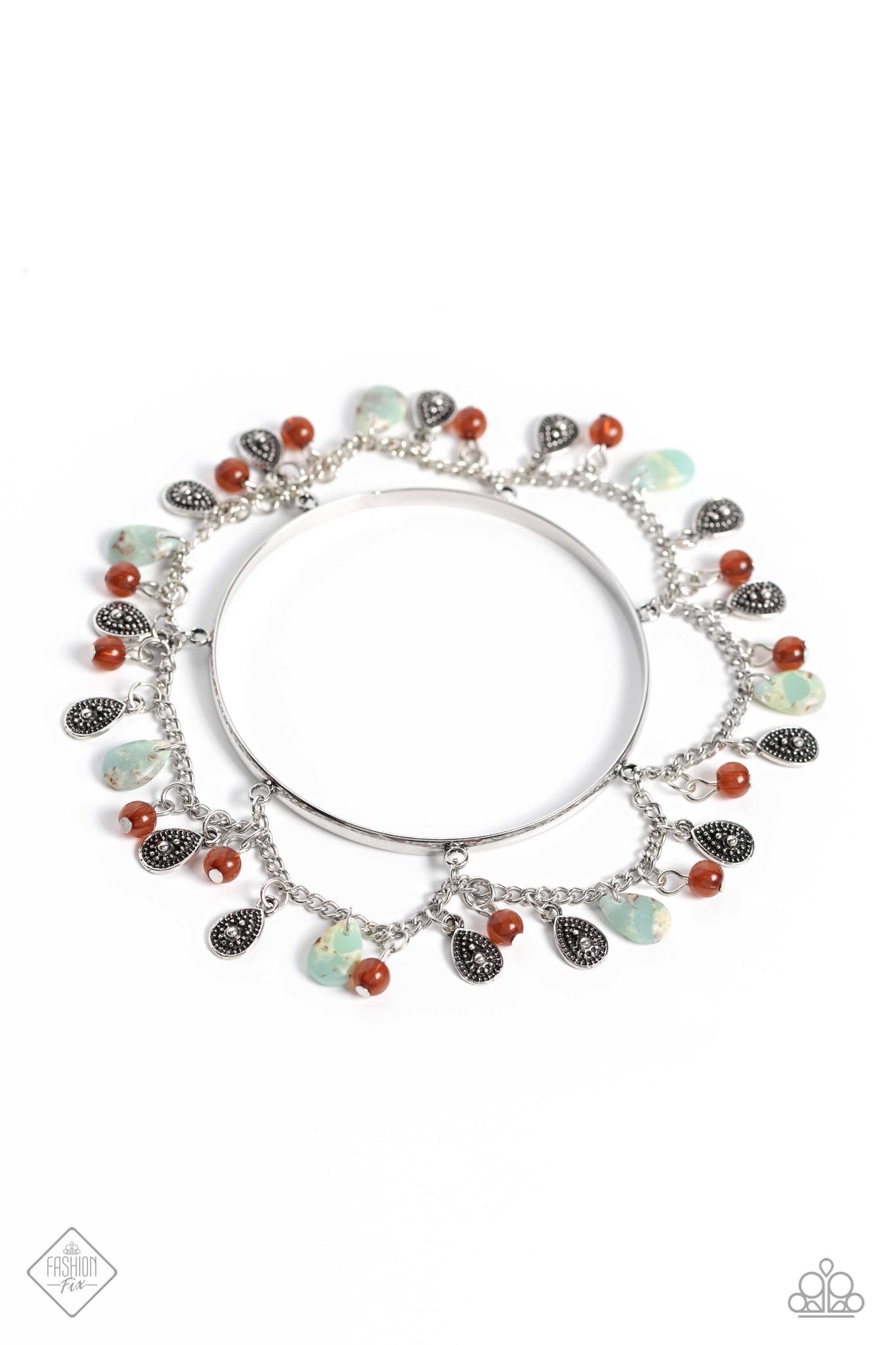 DOWN TO EARTH DIGNITY - BLUE AND COLORFUL STONE BEAD SILVER BANGLE BRACELET - PAPARAZZI - FASHION FIX JULY 2023