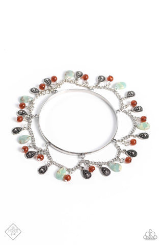 DOWN TO EARTH DIGNITY - BLUE AND COLORFUL STONE BEAD SILVER BANGLE BRACELET - PAPARAZZI - FASHION FIX JULY 2023