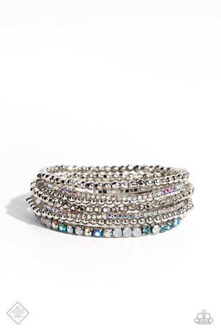 STELLAR SEQUENCE - BLUE IRIDESCENT RHINESTONE SILVER STRETCHY BRACELET SET - PAPARAZZI - FASHION FIX AUGUST 2023