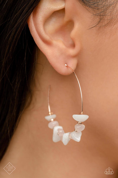 EUPHORIC ENJOYMENT - ROSE GOLD THIN HOOP WITH WHITE STONE EARRINGS - PAPARAZZI JUNE 2023