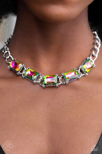 RADIATING REVIEW - MULTI OIL SPILL GEM THICK CHAIN SHORT NECKLACE - PAPARAZZI JUNE 2023