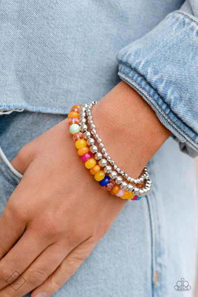 STANDOUT SENSATION - MULTI COLOR AND SILVER BEAD STRETCHY BRACELET - PAPARAZZI JUNE 2023