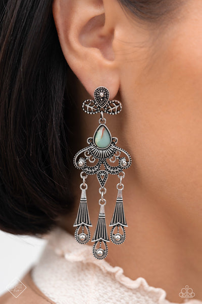 REVERED RUSTIC - BLUE STONE SILVER HEART POST EARRINGS - PAPARAZZI - FASHION FIX JULY 2023