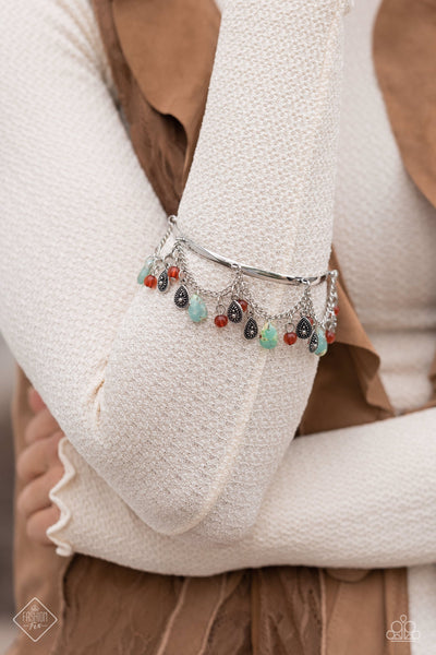 DOWN TO EARTH DIGNITY - BLUE AND COLORFUL STONE BEAD SILVER BANGLE BRACELET - PAPARAZZI - FASHION FIX JULY 2023