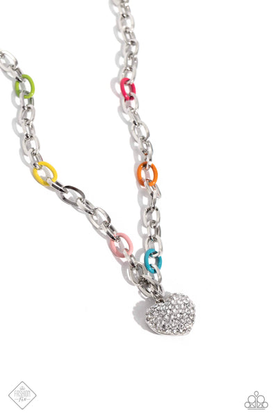 COLORFUL CANDIDATE - MULTI COLOR CHAIN SILVER HEART SHORT NECKLACE - PAPARAZZI - FASHION FIX OCTOBER 2023