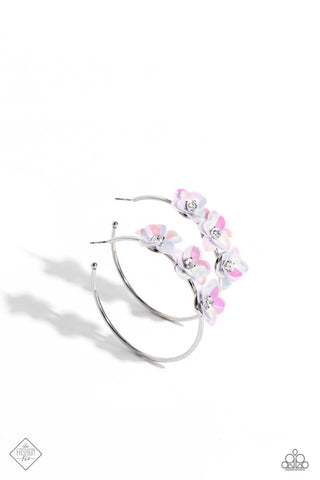 ETHEREAL EMBELLISHMENT - MULTI PINK IRIDESCENT FLOWER SILVER EARRINGS - PAPARAZZI - FASHION FIX SEPTEMBER 2023