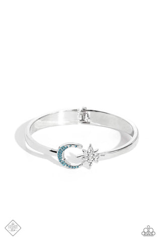 ASTRAL ARRANGEMENT - BLUE RHINESTONE SILVER MOON AND STAR HINGED BRACELET - PAPARAZZI - FASHION FIX AUGUST 2023