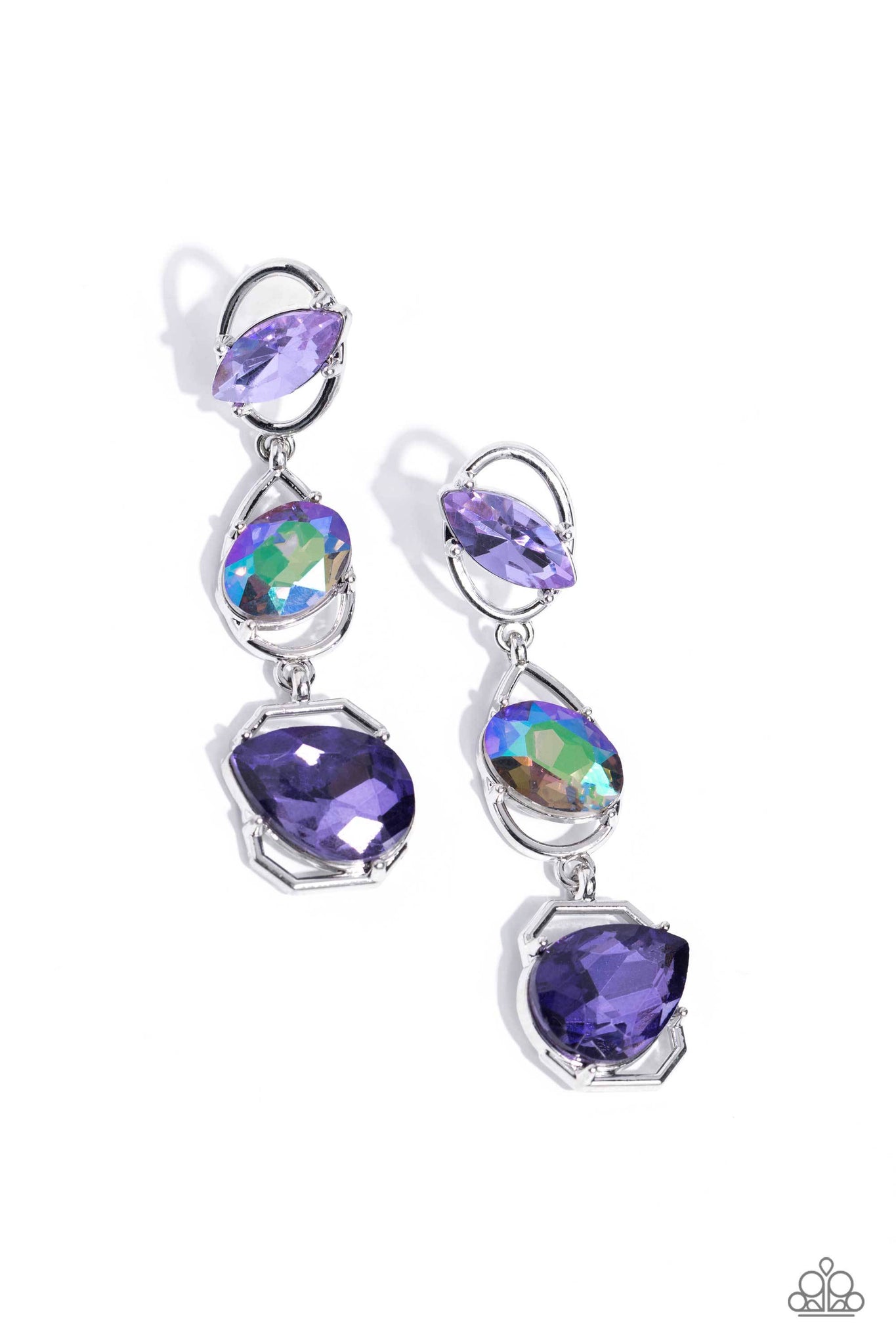 DIMENSIONAL DANCE - MULTI PINK PURPLE BLUE GEM SILVER POST EARRINGS - PAPARAZZI - LIFE OF THE PARTY AUGUST 2023