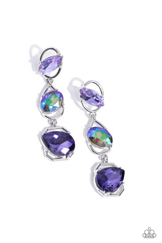 DIMENSIONAL DANCE - MULTI PINK PURPLE BLUE GEM SILVER POST EARRINGS - PAPARAZZI - LIFE OF THE PARTY AUGUST 2023