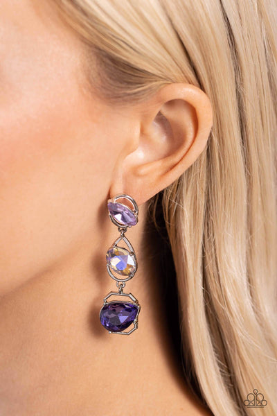 DIMENSIONAL DANCE - MULTI PINK PURPLE BLUE GEM SILVER POST EARRINGS - PAPARAZZI - LIFE OF THE PARTY AUGUST 2023