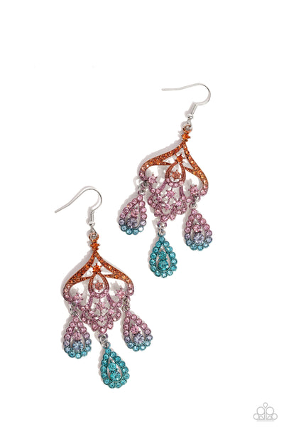 CHANDELIER COMMAND - MULTI ORANGE PINK BLUE OMBRE RHINESTONE EARRINGS - 2023 CONVENTION EXCLUSIVE - PAPARAZZI