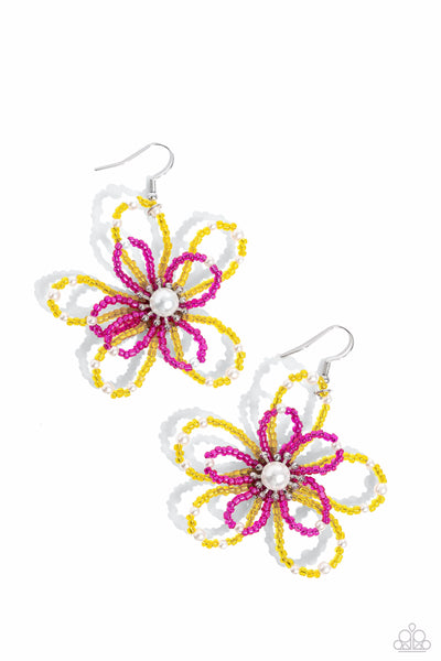 PEARL CRUSH - YELLOW AND RED SEED BEAD FLOWER EARRINGS - 2023 CONVENTION EXCLUSIVE - PAPARAZZI