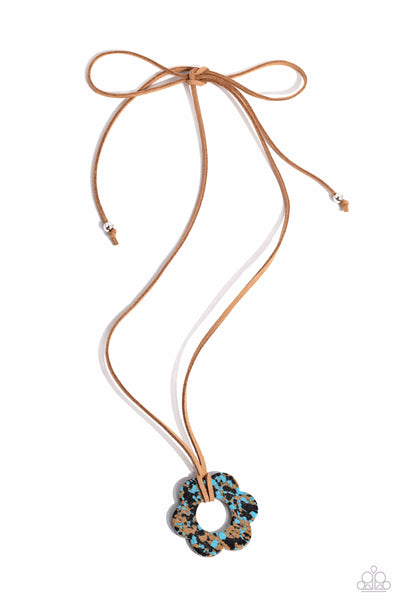 TIED TRIUMPH - BROWN SUEDE LEATHER CORD TURQUOISE STONE LONG NECKLACE - 2023 CONVENTION EXCLUSIVE - PAPARAZZI