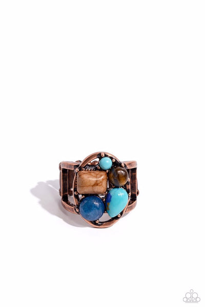 CRAFTED COLLECTION - COPPER TURQUOISE TIGER'S EYE BROWN STONE RING - 2023 CONVENTION EXCLUSIVE - PAPARAZZI