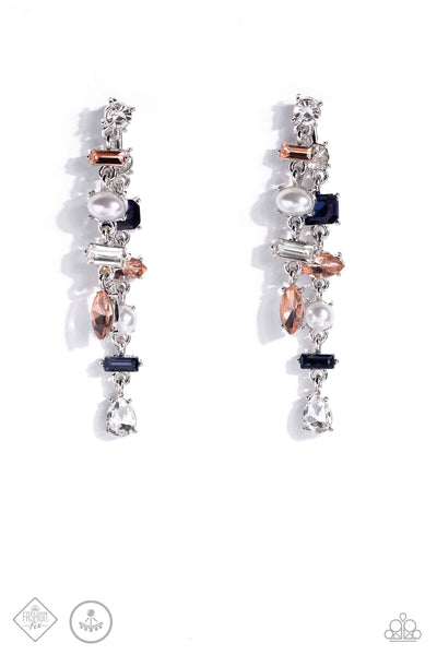 ADMIRABLE ANTIQUITY - MULTI BLUE WHITE PEACH GEM SILVER POST EARRINGS - PAPARAZZI SEPTEMBER 2023