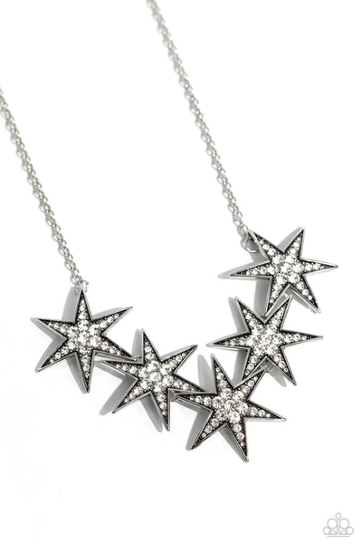 ROCKSTAR READY - WHITE RHINESTONE SILVER STAR SHORT NECKLACE - 2023 CONVENTION EXCLUSIVE - PAPARAZZI