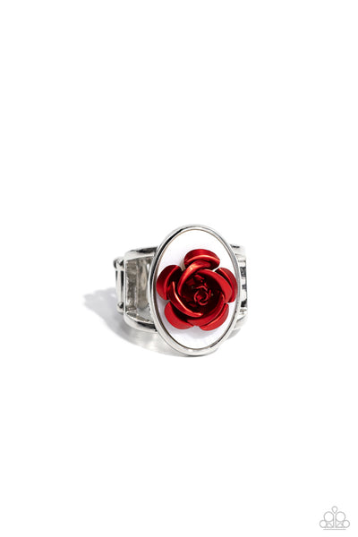 ROSE TO MY HEART - RED FLOWER SILVER RING - 2023 CONVENTION EXCLUSIVE - PAPARAZZI