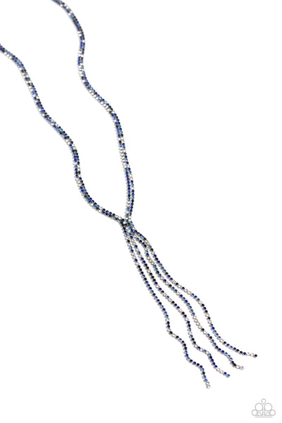 JAZZ STRANDS - BLUE AND WHITE RHINESTONE SILVER Y LONG NECKLACE - 2023 CONVENTION EXCLUSIVE - PAPARAZZI
